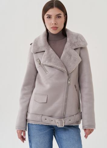 Дубленка из эко замши с английским воротником