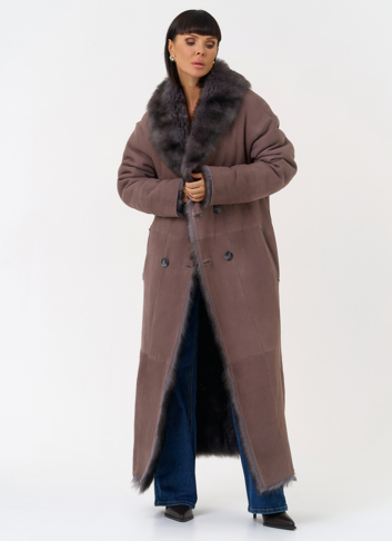 Женская двухсторонняя дубленка с поясом