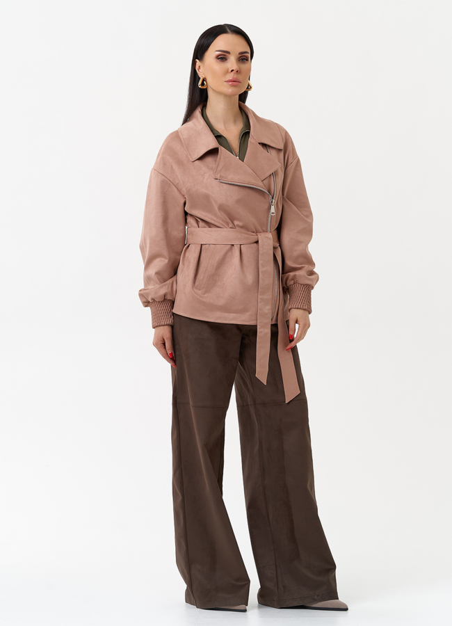 Женская куртка из эко замши с поясом модель № 30059 универмаг малина