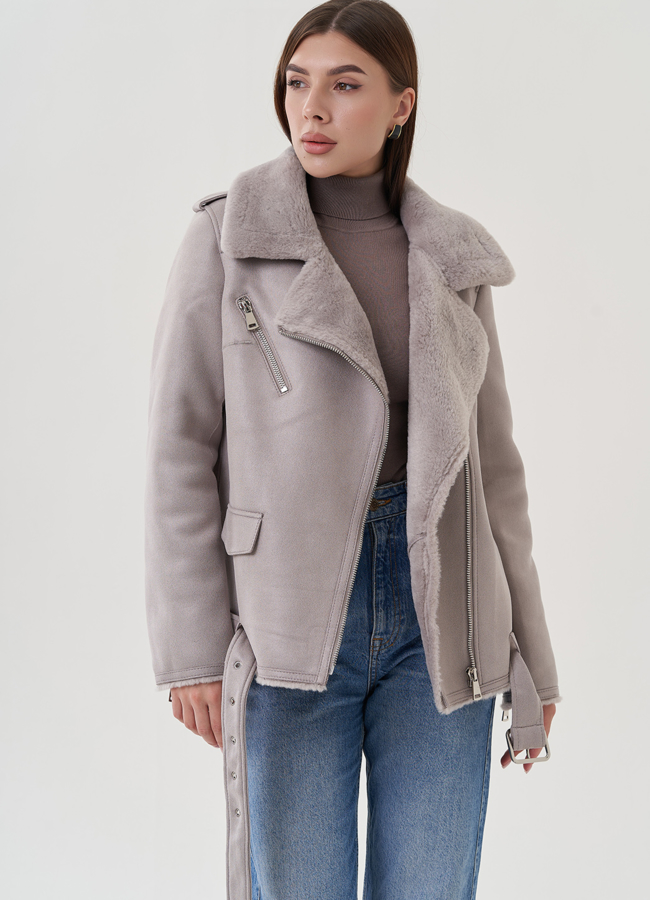 Дубленка из эко замши с английским воротником модель № 25406 в рассрочку