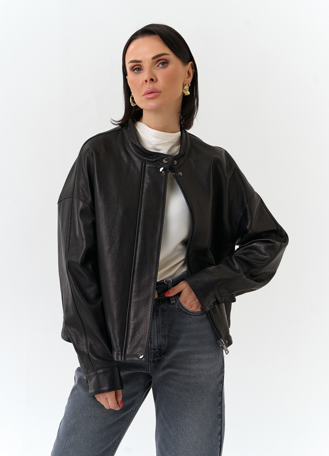 Женская куртка из натуральной кожи модель № 32535 меха малина