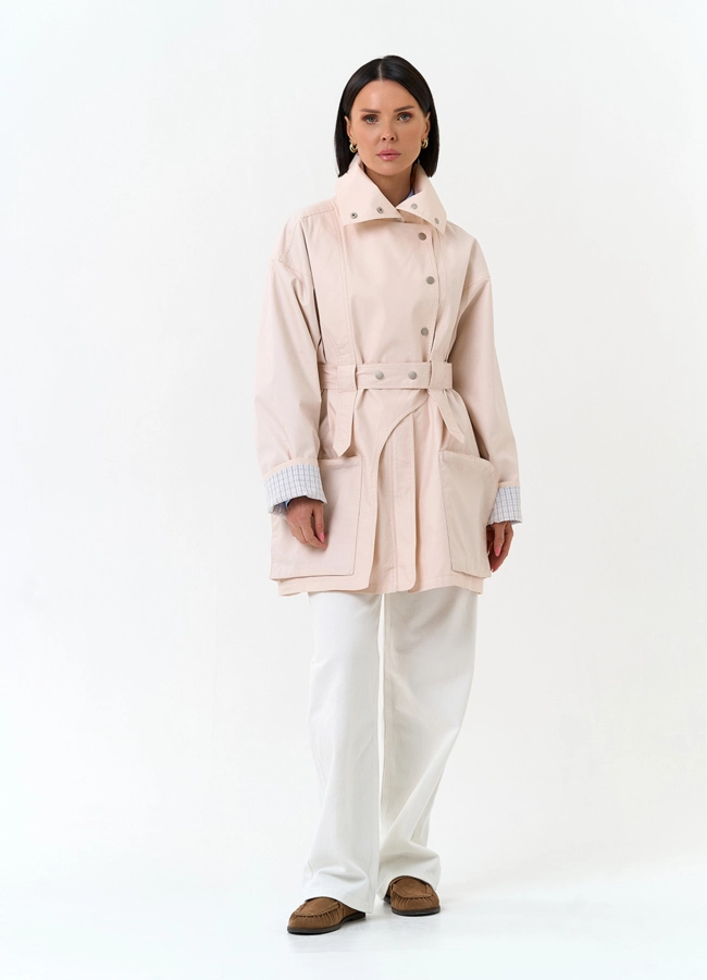 Женский светлый плащ с поясом модель № 33193 в кредит