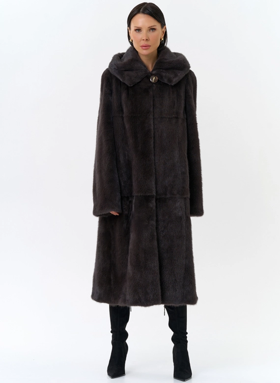 Женская шуба из меха норки  капюшоном