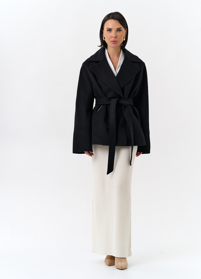 Женское укороченное пальто с английским воротником модель № 32511 в кредит