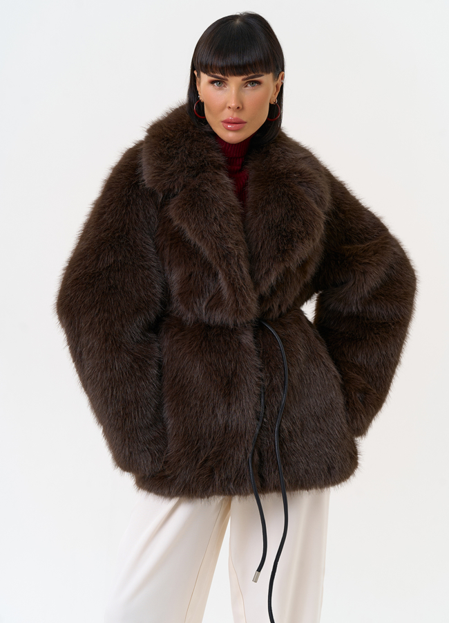 Женская шуба из эко меха с английским воротником модель № 31260 универмаг малина