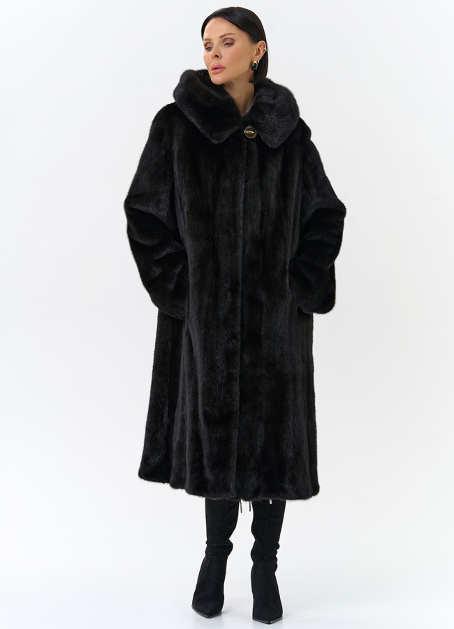 Шуба из норки в цвете махагон модель № 26126 в кредит