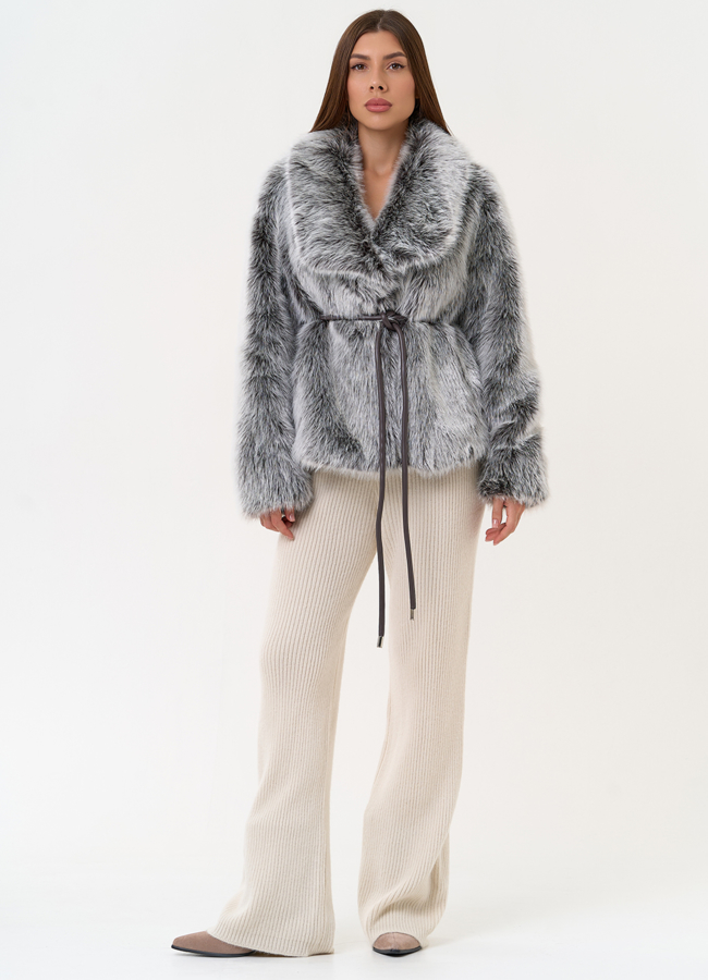 Женская короткая шуба из эко меха с воротником модель № 31438 в кредит