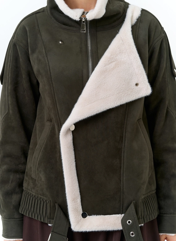 Женская дубленка бомбер из эко замши
