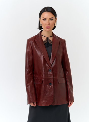 Жакет из натуральной кожи красного цвета