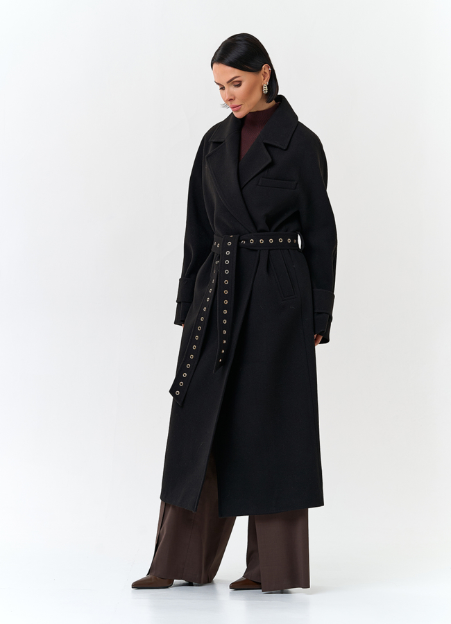 Женское пальто с акцентным поясом модель № 32808 универмаг малина