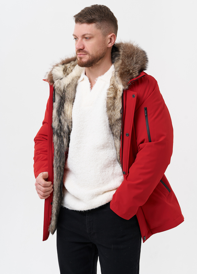 фото Парка мужская на мехе из волка модель № 29068