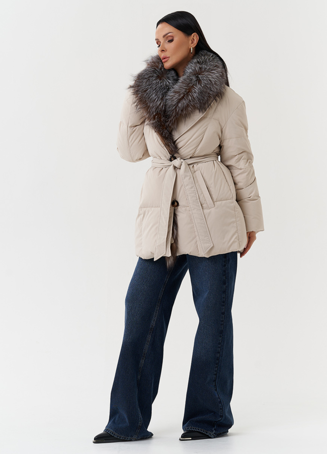 фото Женский пуховик с мехом чернобурки модель № 28917