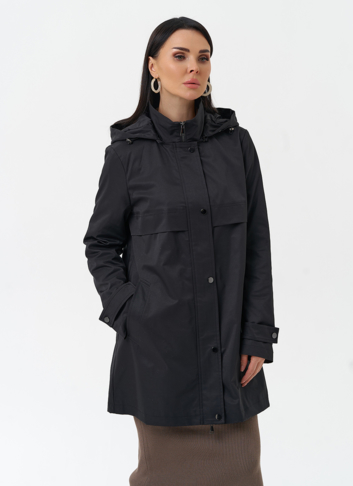Плащ женский черного цвета с капюшоном