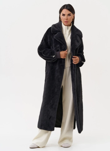 Длинная женская шуба из эко меха в цвете графит
