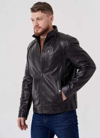 Мужская кожаная куртка с капюшоном
